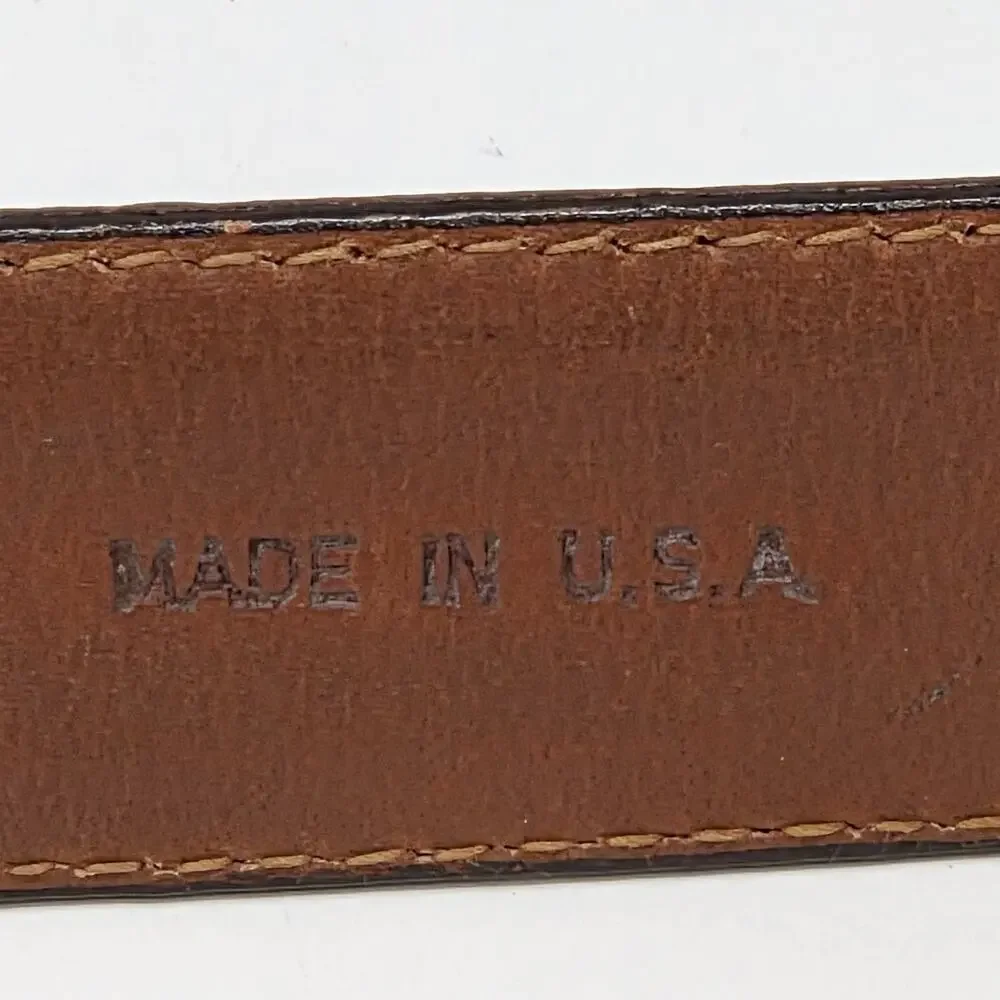 Crocodile Leather Belt Brown Solid Brass Buckle Mens Size 34 Academia Office USA